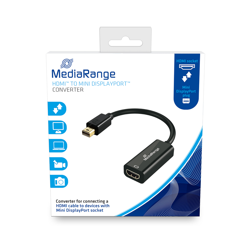 Καλώδιο MediaRange HDMI High Speed to Mini DisplayPort converter, gold-plated, HDMI socket/Mini DP plug, 10 Gbit/s data transfer rate, 15cm, black (MRCS176)