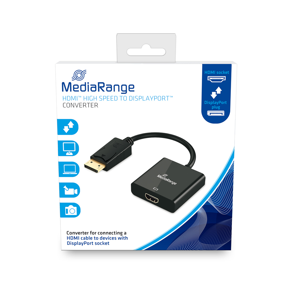 Καλώδιο MediaRange HDMI High Speed to DisplayPort converter, gold-plated, HDMI socket/DP plug, 18 Gbit/s data transfer rate, 20cm, black (MRCS177)