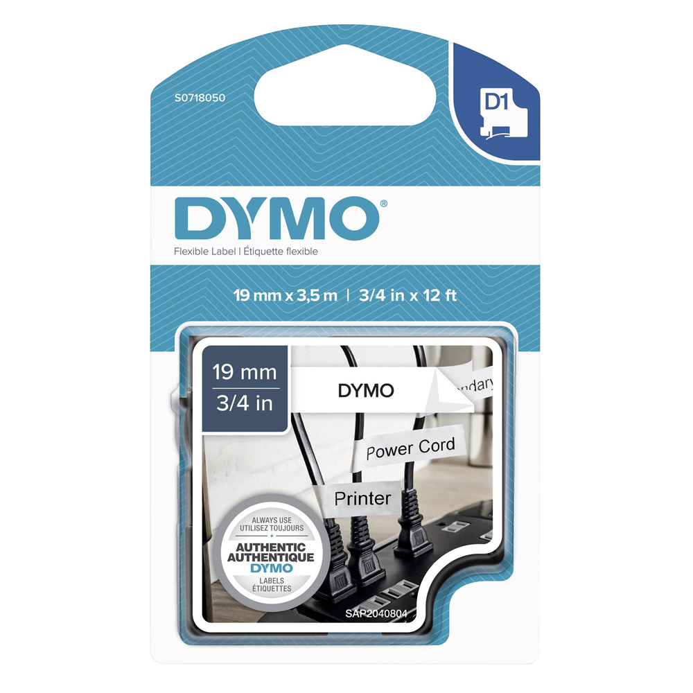 Flexible Nylon Tape Dymo D1 16958 19mm x 3,5m (Μαύρα Γράμματα σε Λευκό Φόντο) (S0718050) (DYMO16958)