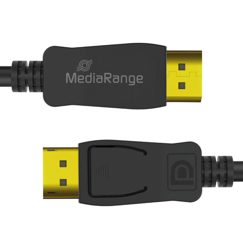 MediaRange DisplayPort Cable, Ver. 2.1, 40 Gbps, 4k@120Hz, 8k@60Hz, True Color 24 Bit, Deep Color 30 Bit, HDR, HDCP 2.2, 2.0m, Black (MRCS248)