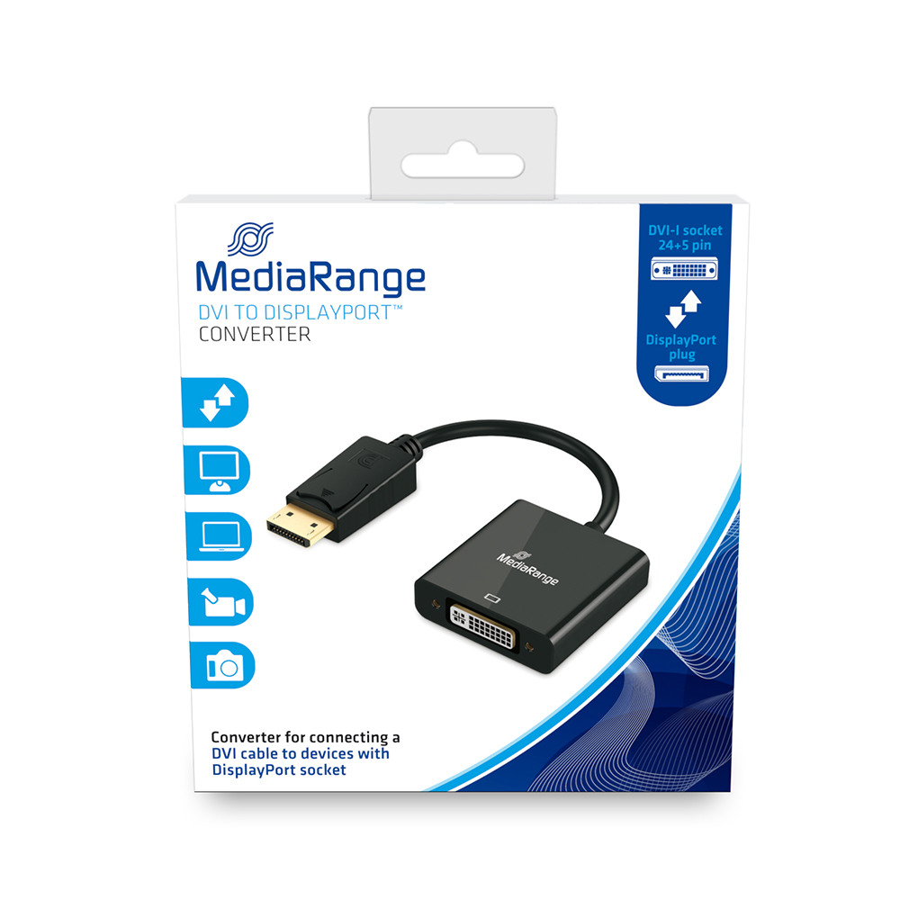 Καλώδιο MediaRange DVI to DisplayPort converter, gold-plated, DVI-I socket (24+5 Pin)/DP plug, 15cm, black (MRCS174)
