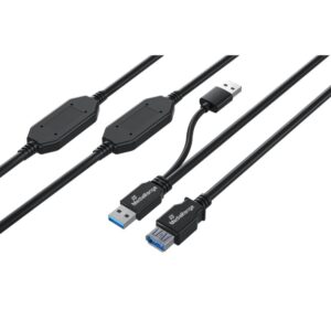 MediaRange Active USB Extension Cable, 2x USB-A Plug to 1x USB-A Socket, 2x Repeater, USB 3.0, 5 Gbps Data Transfer Rate, 15m, Black (MRCS244)