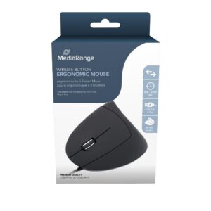 MediaRange Corded ergonomic 6-button optical mouse for left-handers (Black, Wired) (MROS231)